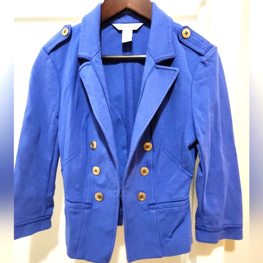 WHBM Cropped Blue Blazer with Gold Buttons